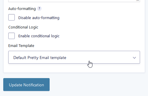 Gravity Forms email template selection for Pretty Email integration