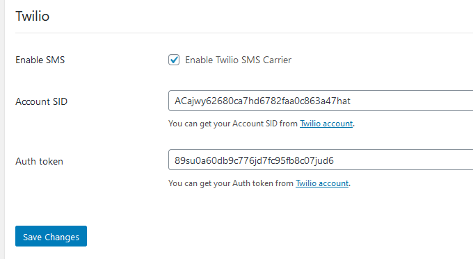 Twilio Settings